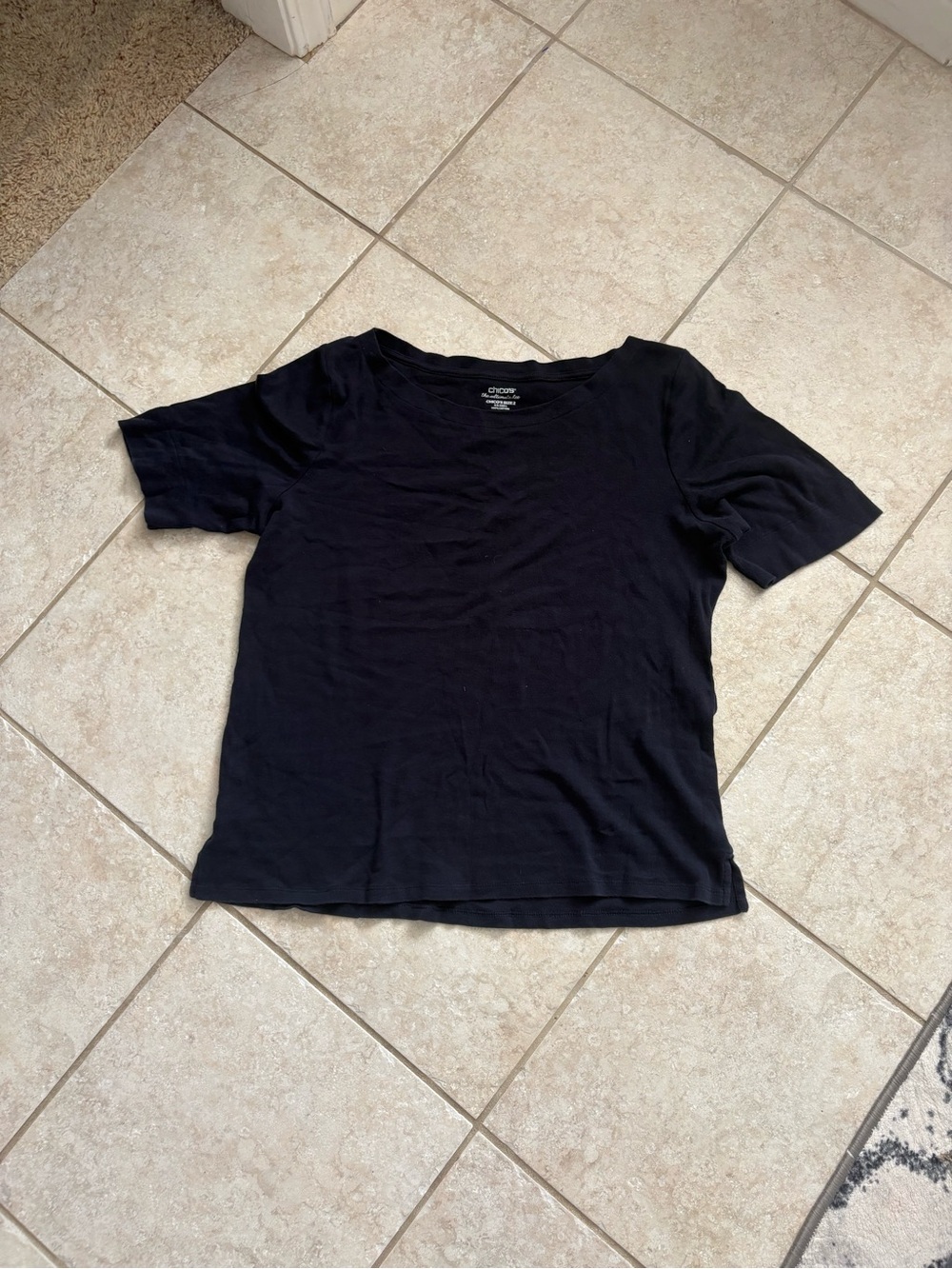 Chico's Navy Cotton Short Sleeve Crew Tee size 2 Large